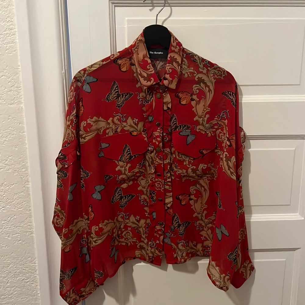 The Kooples red blouse BUTTERFLIES gold size medium